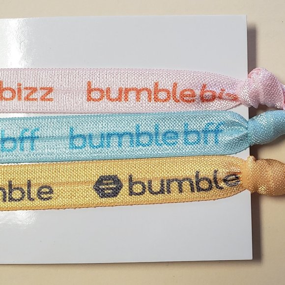 Bumble Dating Site App Yellow Blue Pink Set of 3 Hair Ties Ponytail Holders - Picture 1 of 4